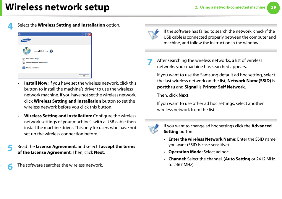 Wireless network setup | Samsung SCX-5639FR-XAA User Manual | Page 199 / 351