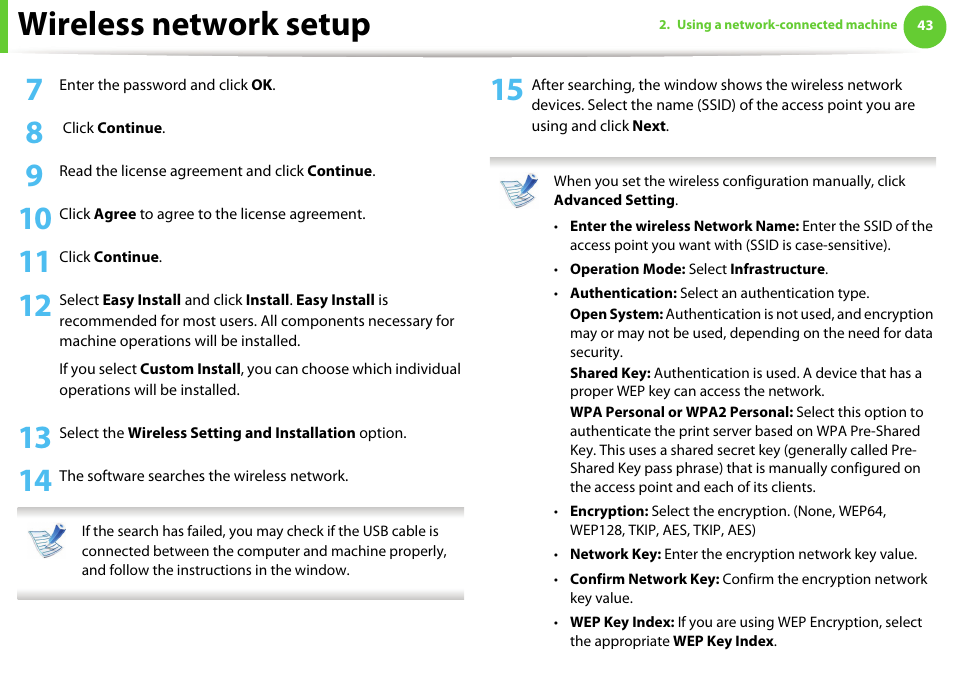 Wireless network setup | Samsung SCX-5639FR-XAA User Manual | Page 203 / 351
