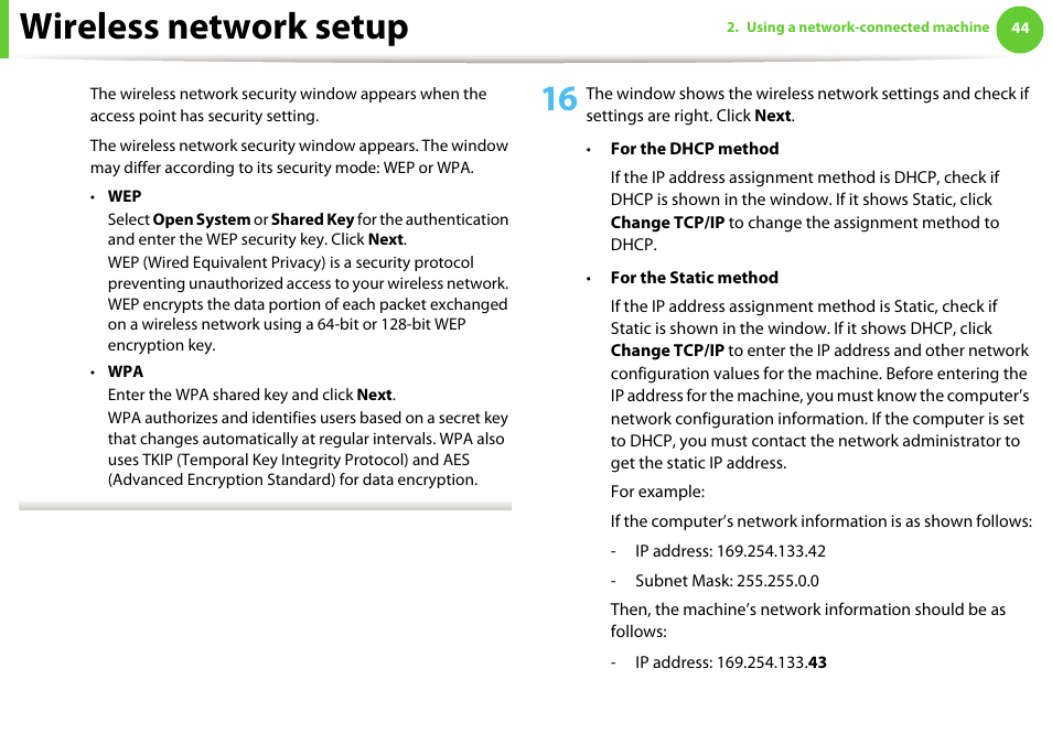 Wireless network setup | Samsung SCX-5639FR-XAA User Manual | Page 204 / 351
