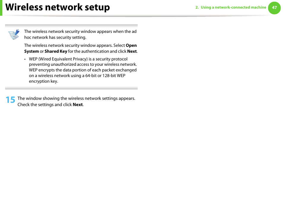 Wireless network setup | Samsung SCX-5639FR-XAA User Manual | Page 207 / 351