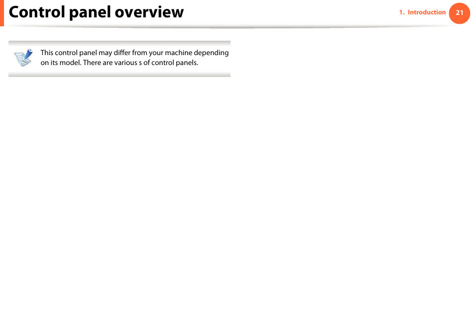 Control panel overview | Samsung SCX-5639FR-XAA User Manual | Page 21 / 351