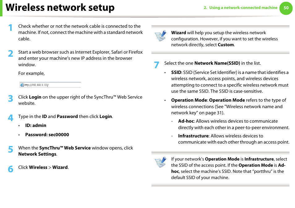 Wireless network setup | Samsung SCX-5639FR-XAA User Manual | Page 210 / 351