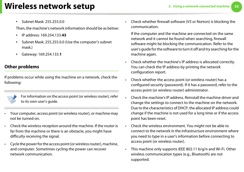 Wireless network setup, Other problems | Samsung SCX-5639FR-XAA User Manual | Page 213 / 351