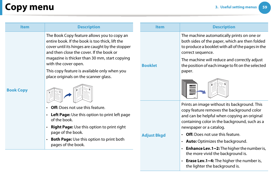 Copy menu | Samsung SCX-5639FR-XAA User Manual | Page 219 / 351