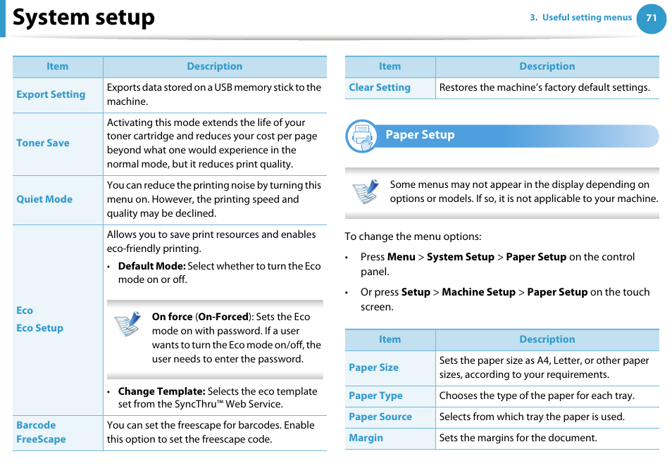 System setup, Paper setup | Samsung SCX-5639FR-XAA User Manual | Page 231 / 351