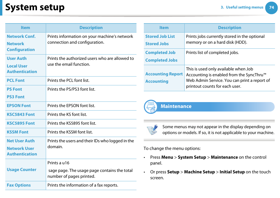 System setup | Samsung SCX-5639FR-XAA User Manual | Page 234 / 351