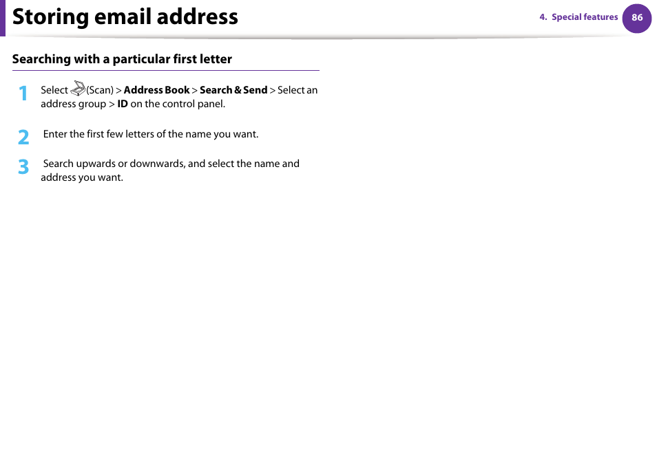 Storing email address | Samsung SCX-5639FR-XAA User Manual | Page 246 / 351