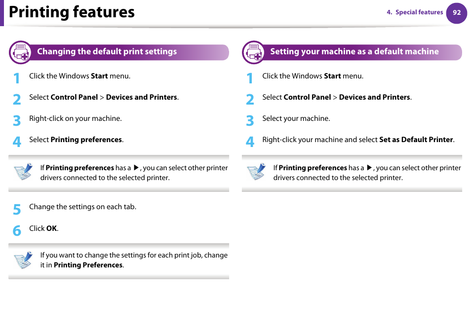 Printing features | Samsung SCX-5639FR-XAA User Manual | Page 252 / 351
