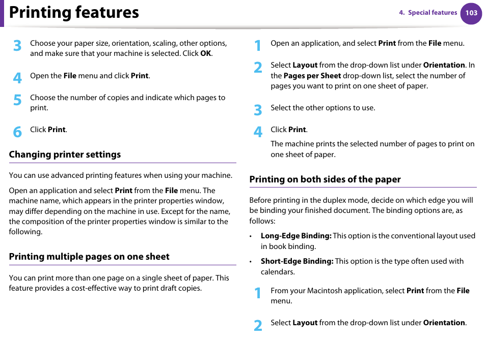 Printing features | Samsung SCX-5639FR-XAA User Manual | Page 263 / 351