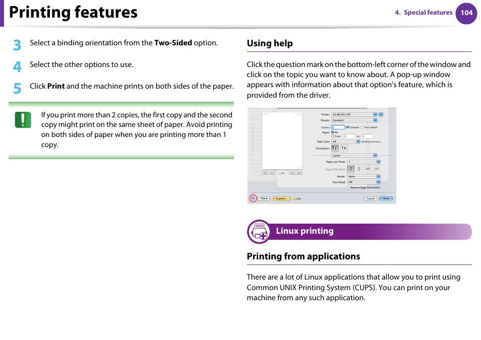 Printing features | Samsung SCX-5639FR-XAA User Manual | Page 264 / 351