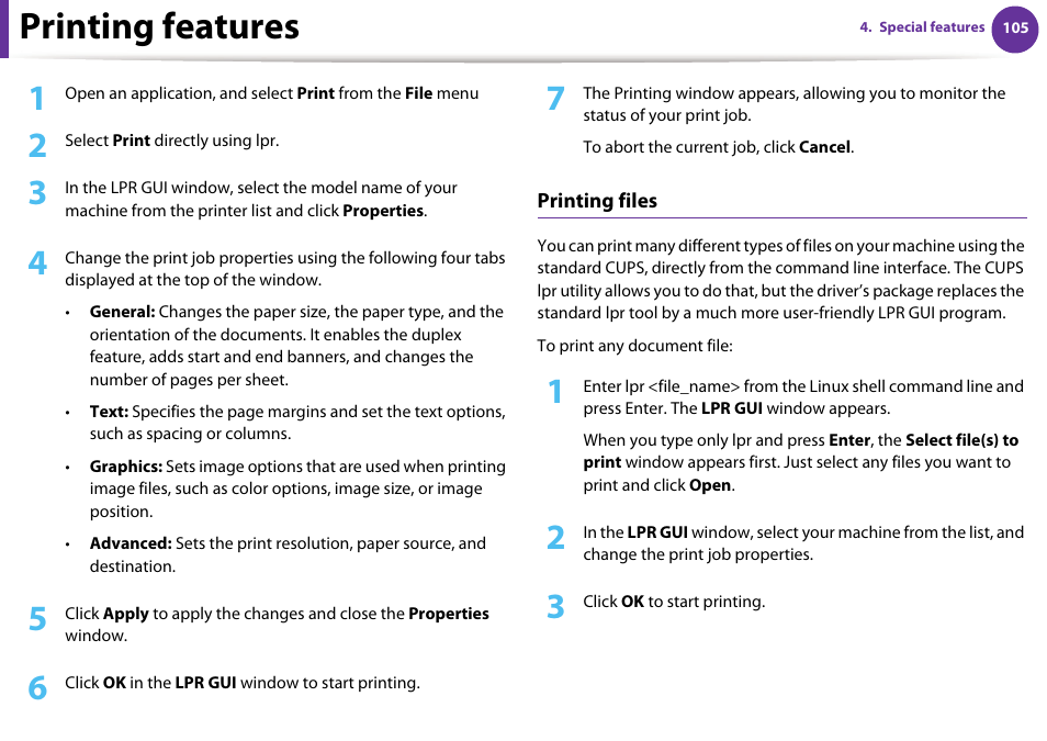 Printing features | Samsung SCX-5639FR-XAA User Manual | Page 265 / 351
