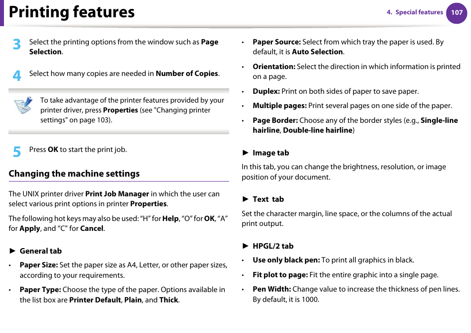 Printing features | Samsung SCX-5639FR-XAA User Manual | Page 267 / 351