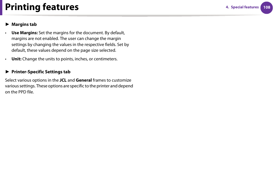 Printing features | Samsung SCX-5639FR-XAA User Manual | Page 268 / 351