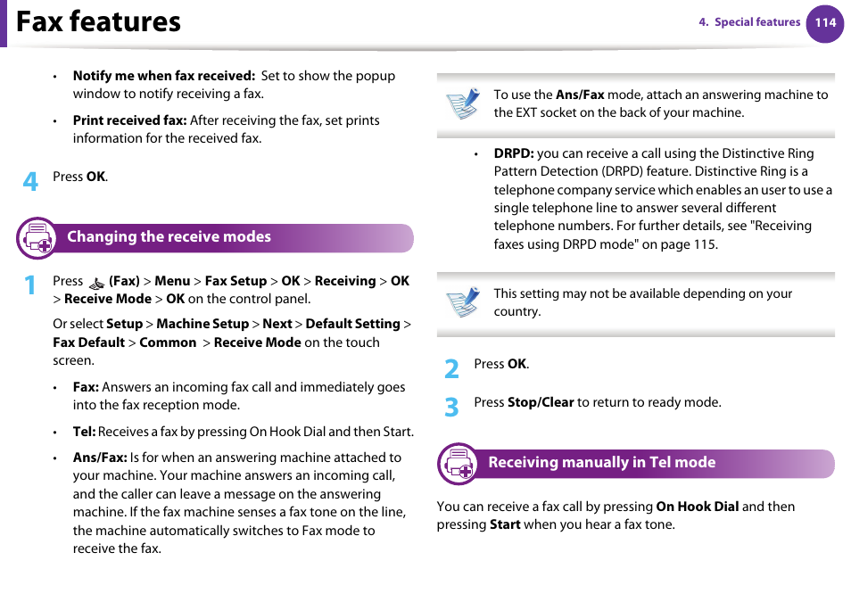 Fax features | Samsung SCX-5639FR-XAA User Manual | Page 274 / 351