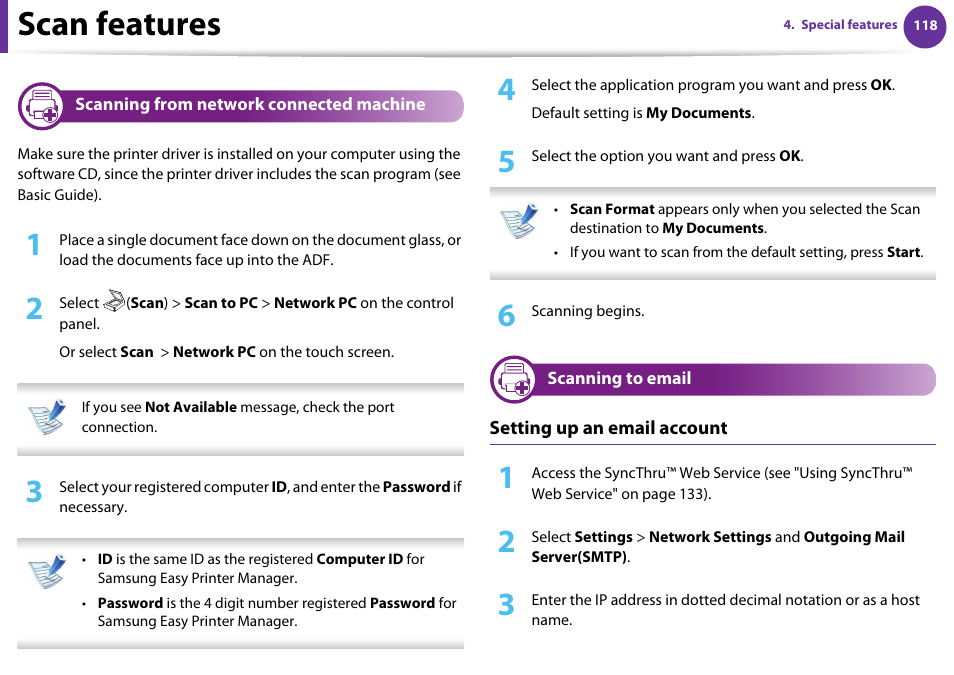 Scan features | Samsung SCX-5639FR-XAA User Manual | Page 278 / 351