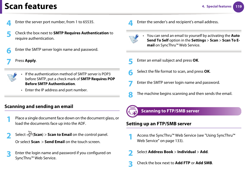 Scan features | Samsung SCX-5639FR-XAA User Manual | Page 279 / 351