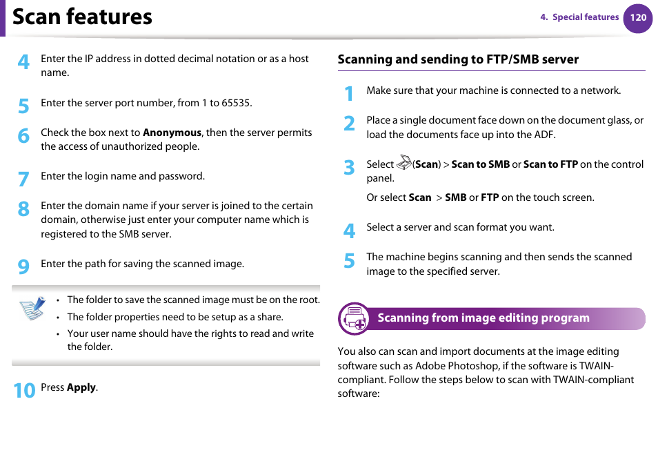 Scan features | Samsung SCX-5639FR-XAA User Manual | Page 280 / 351