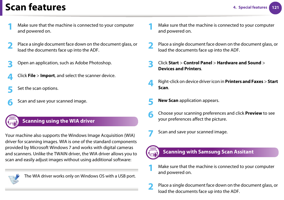Scan features | Samsung SCX-5639FR-XAA User Manual | Page 281 / 351