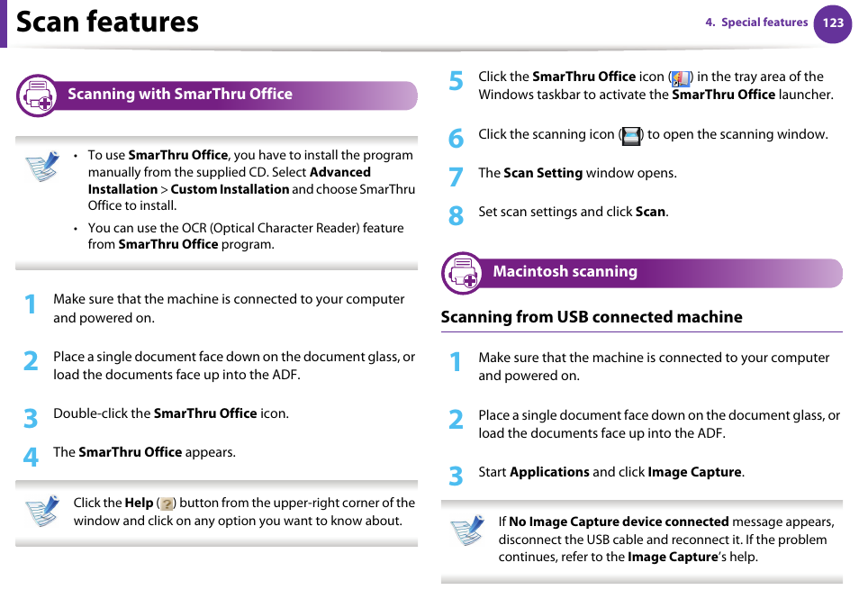 Scan features | Samsung SCX-5639FR-XAA User Manual | Page 283 / 351