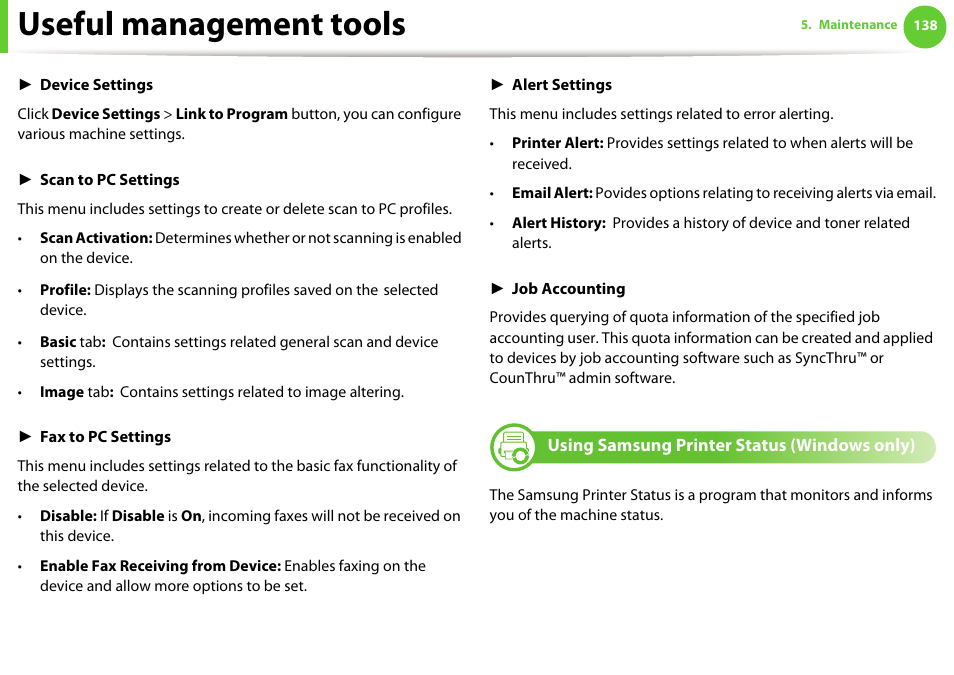 Useful management tools | Samsung SCX-5639FR-XAA User Manual | Page 298 / 351