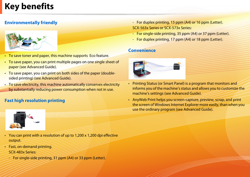 Key benefits | Samsung SCX-5639FR-XAA User Manual | Page 5 / 351
