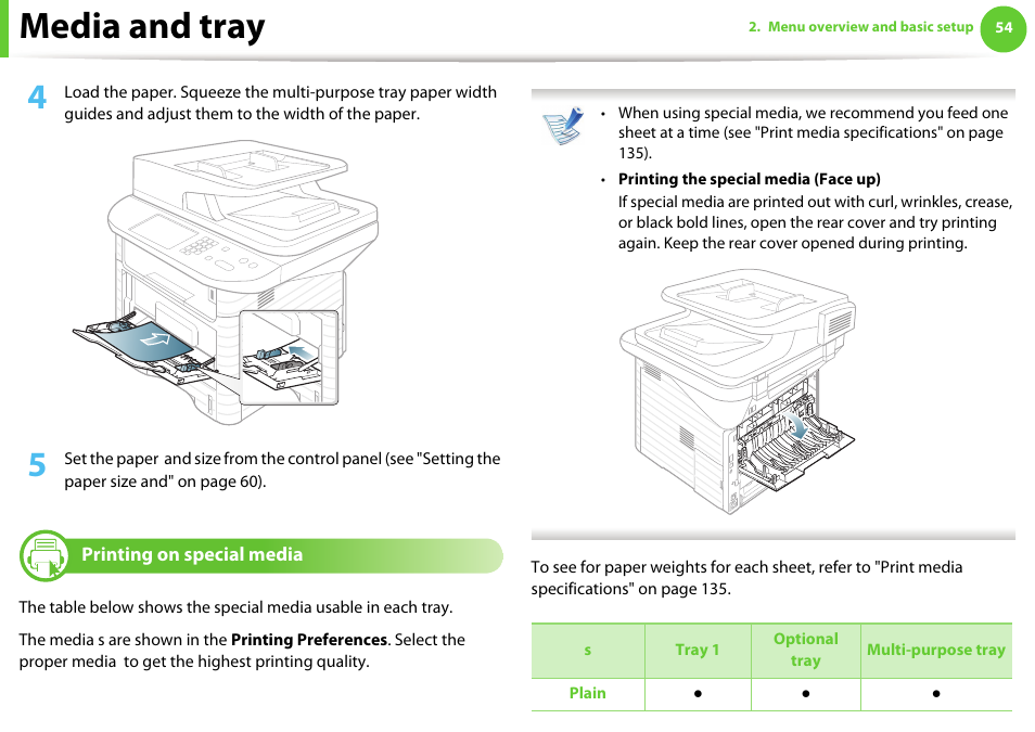Media and tray | Samsung SCX-5639FR-XAA User Manual | Page 54 / 351