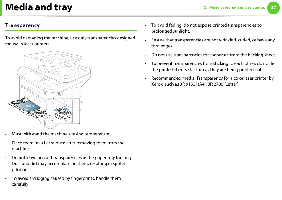 Media and tray | Samsung SCX-5639FR-XAA User Manual | Page 57 / 351