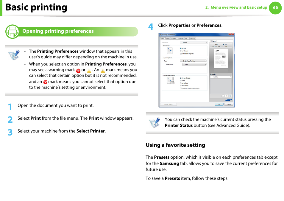See "opening printing, Basic printing | Samsung SCX-5639FR-XAA User Manual | Page 66 / 351