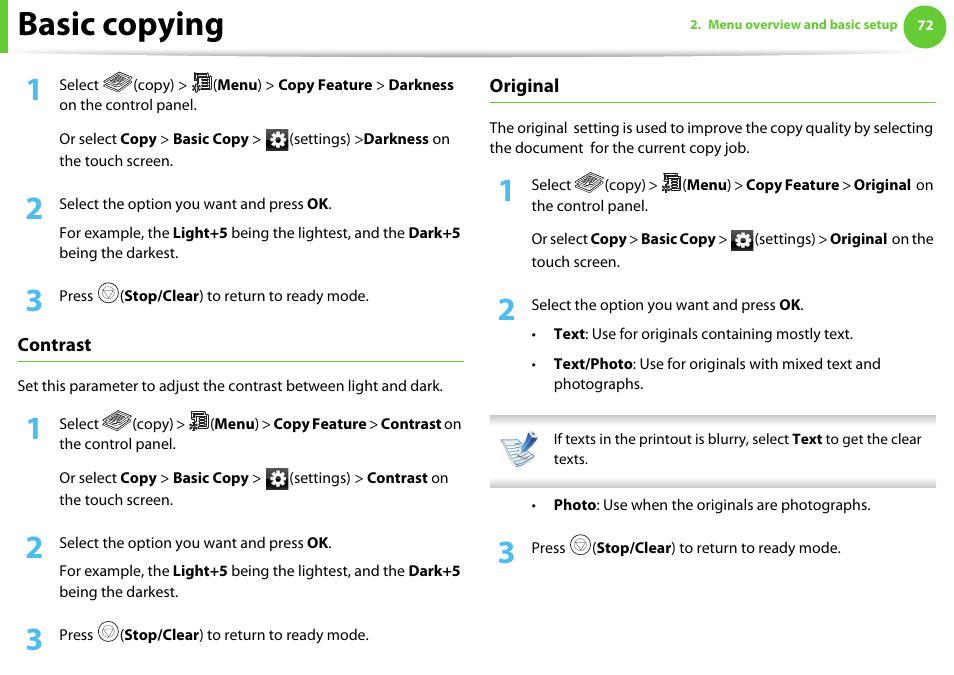 Basic copying | Samsung SCX-5639FR-XAA User Manual | Page 72 / 351
