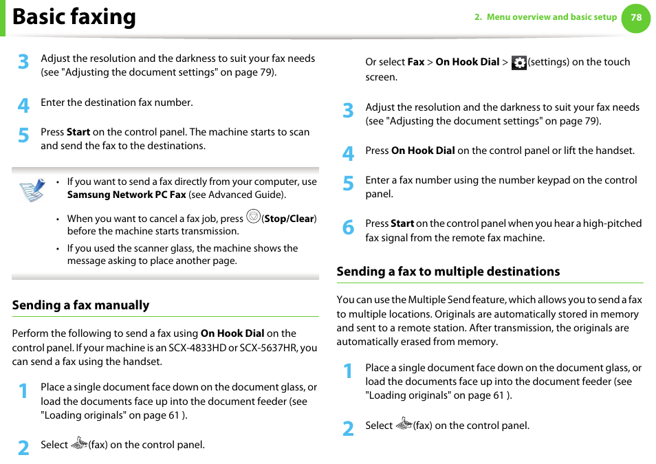 Basic faxing | Samsung SCX-5639FR-XAA User Manual | Page 78 / 351