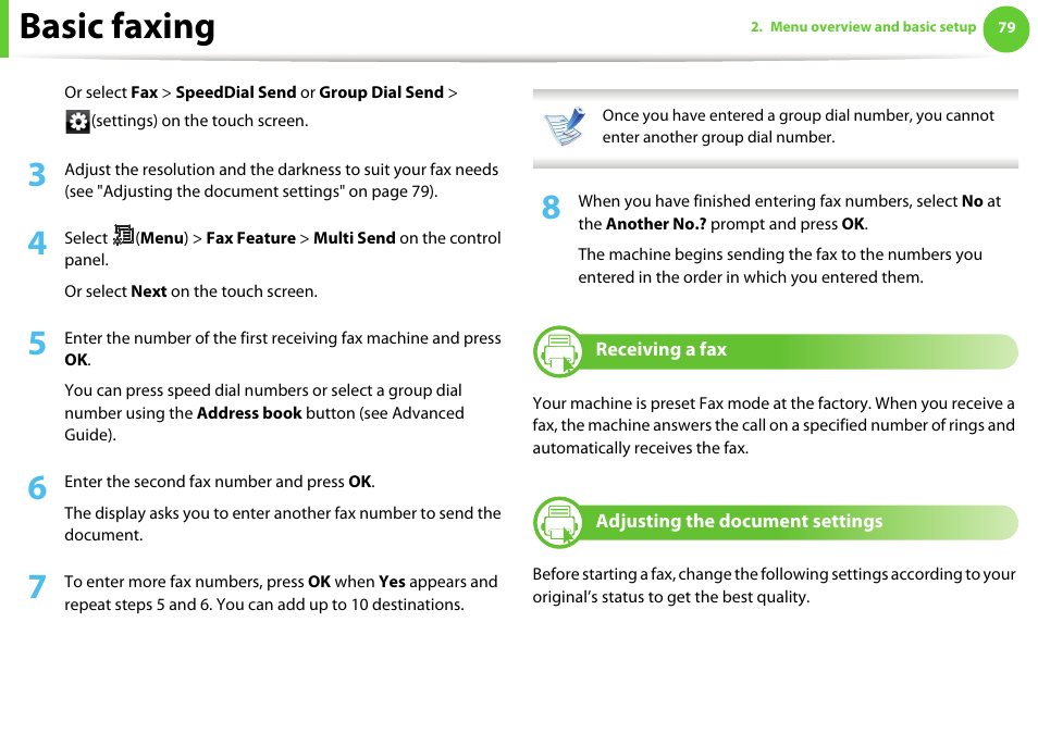 Basic faxing | Samsung SCX-5639FR-XAA User Manual | Page 79 / 351