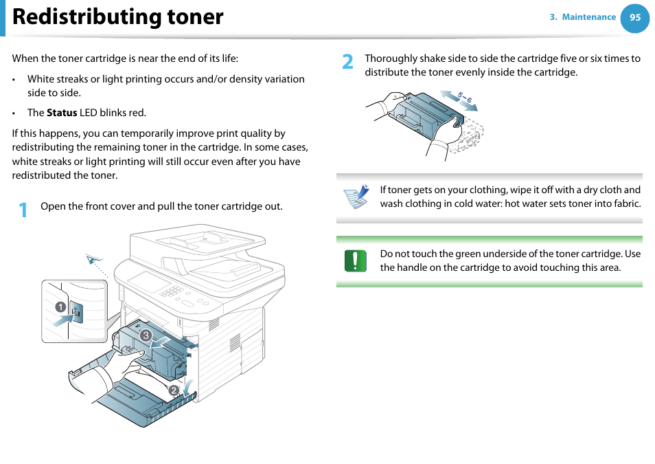 Redistributing toner | Samsung SCX-5639FR-XAA User Manual | Page 95 / 351