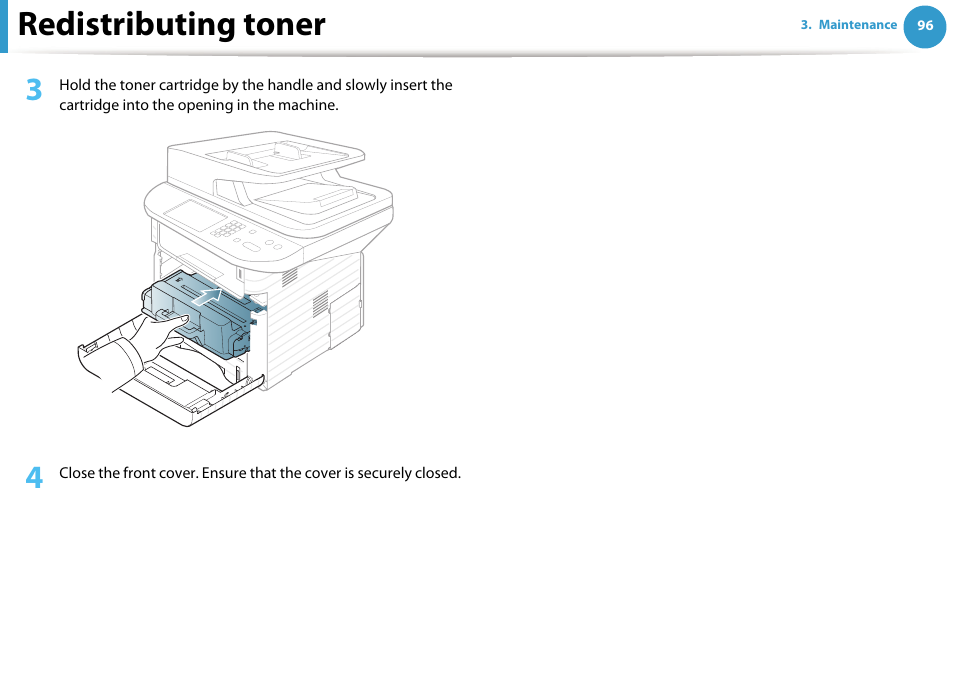 Redistributing toner | Samsung SCX-5639FR-XAA User Manual | Page 96 / 351