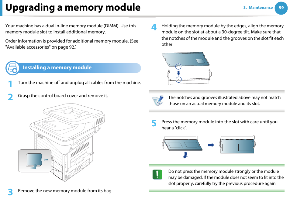 Upgrading a memory module | Samsung SCX-5639FR-XAA User Manual | Page 99 / 351
