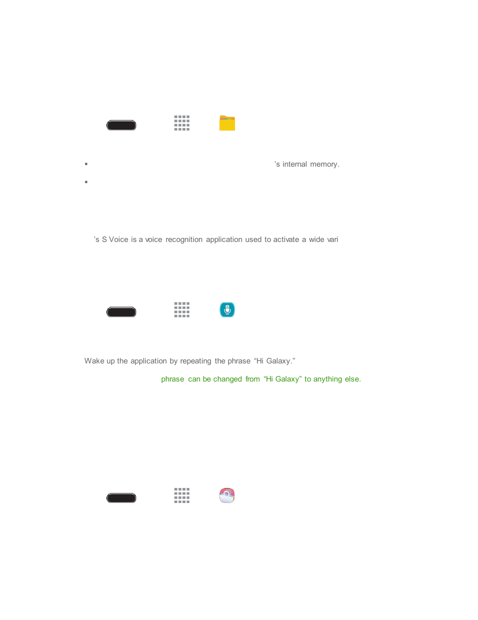 My files, S voice, Samsung apps | Samsung SM-T237PZWASPR User Manual | Page 75 / 112