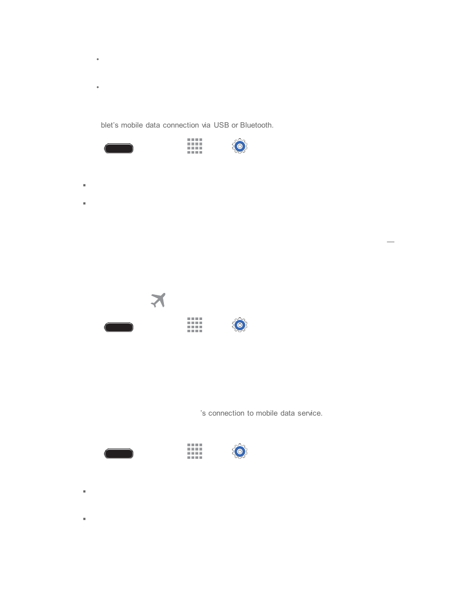 Tethering, Airplane mode, Data usage settings | Samsung SM-T237PZWASPR User Manual | Page 79 / 112