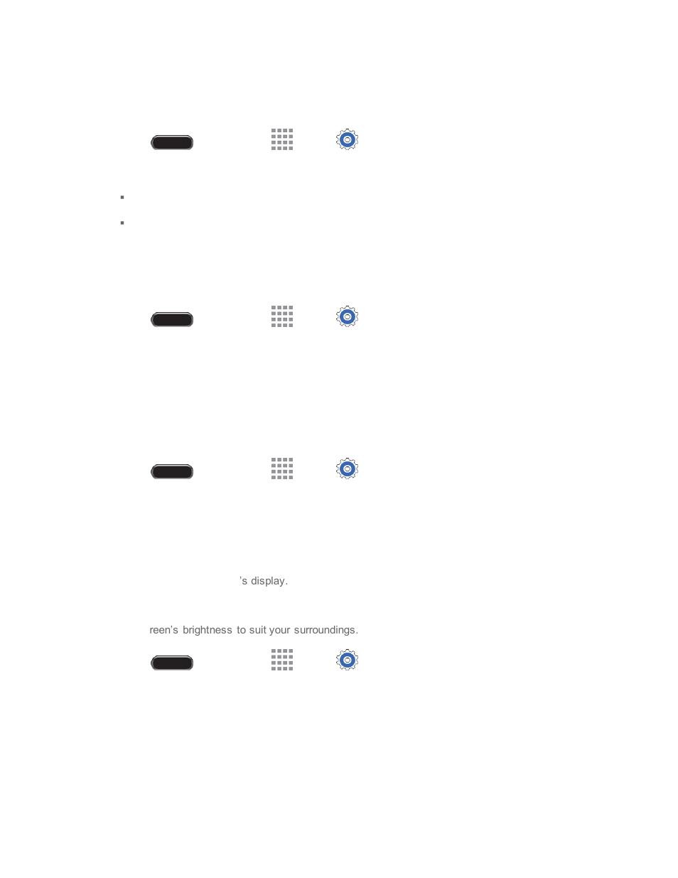 Samsung applications settings, Samsung keyboard settings, Adapt sound | Display settings, Brightness | Samsung SM-T237PZWASPR User Manual | Page 86 / 112