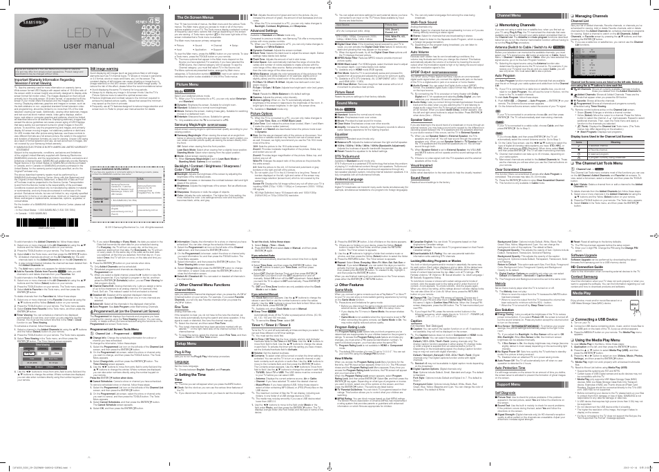 Samsung UN29F4000AFXZA User Manual | 2 pages