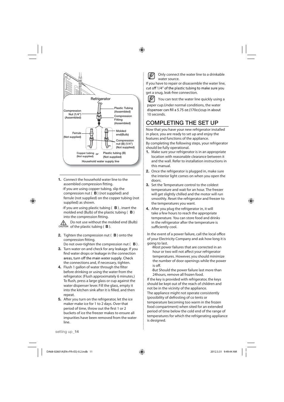 Completing the set up | Samsung RF263TEAEBC-AA User Manual | Page 14 / 92