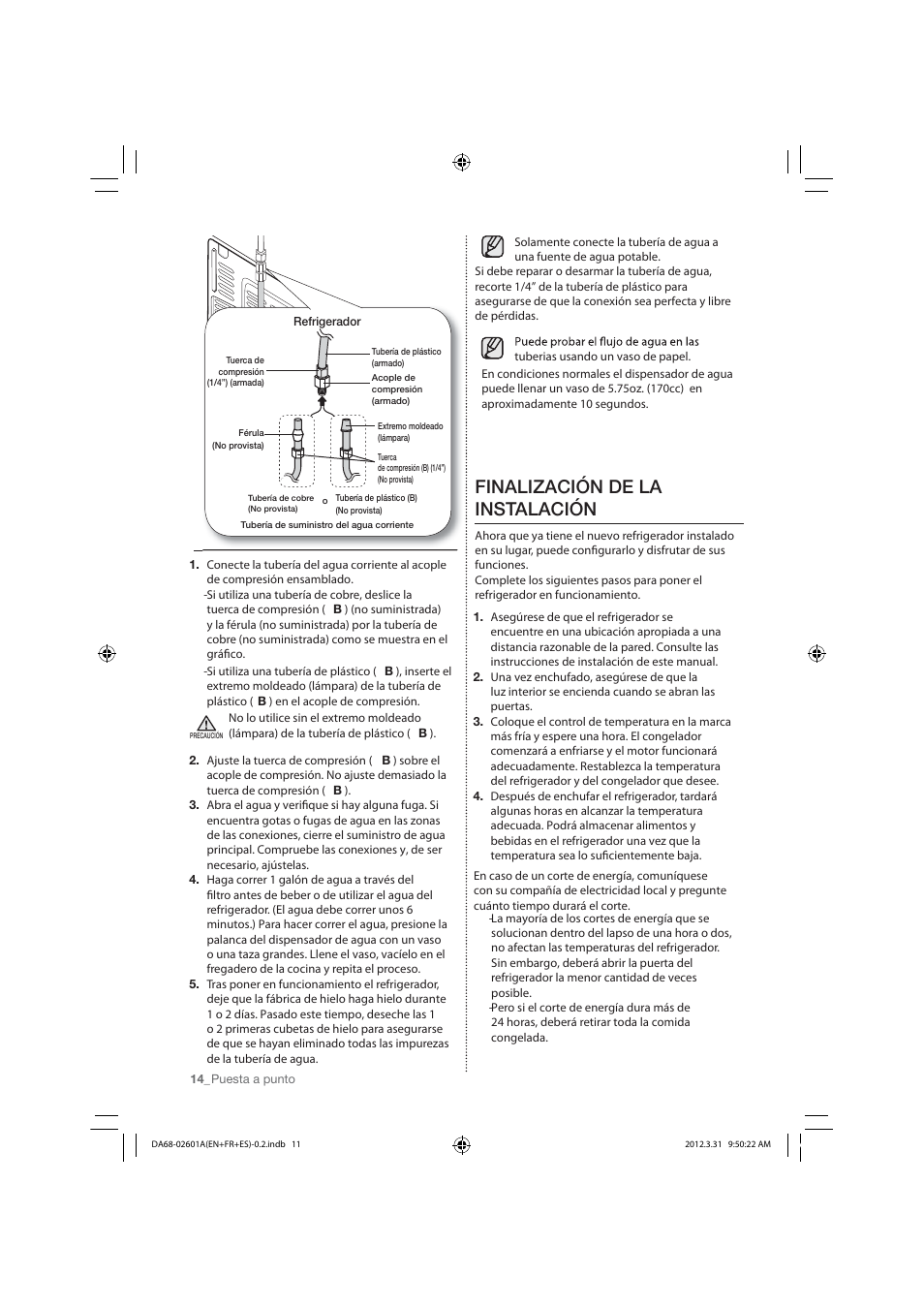 Finalización de la instalación | Samsung RF263TEAEBC-AA User Manual | Page 46 / 92
