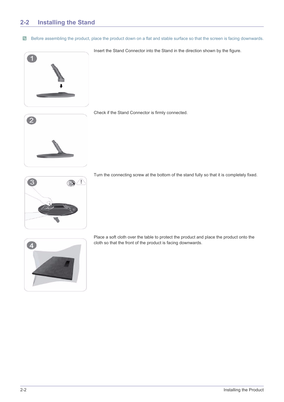 2 installing the stand, Installing the stand -2 | Samsung LS22A300NS-ZM User Manual | Page 13 / 69