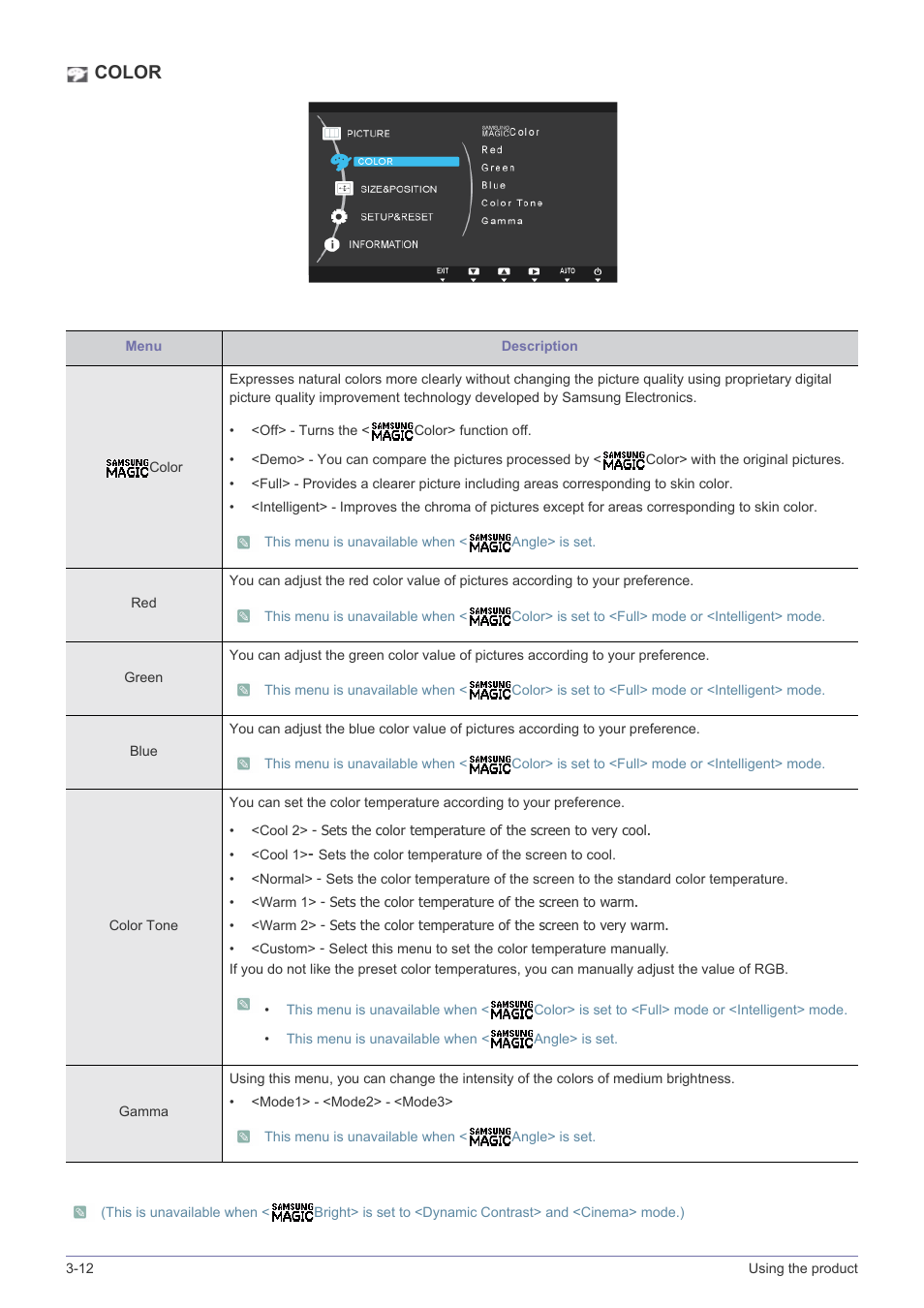 Color | Samsung LS22A300NS-ZM User Manual | Page 37 / 69