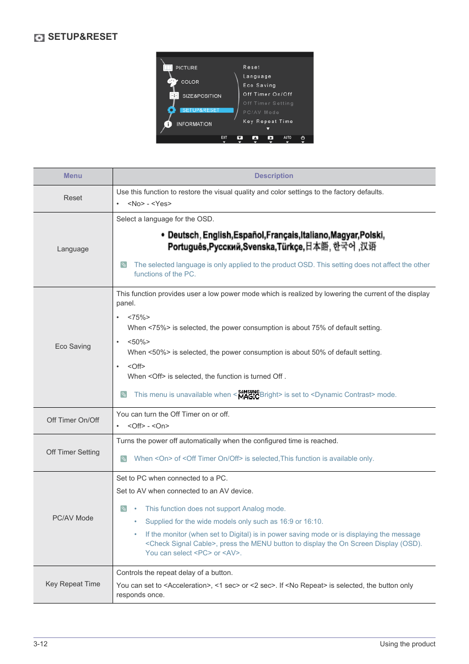 Setup&reset | Samsung LS22A300NS-ZM User Manual | Page 39 / 69
