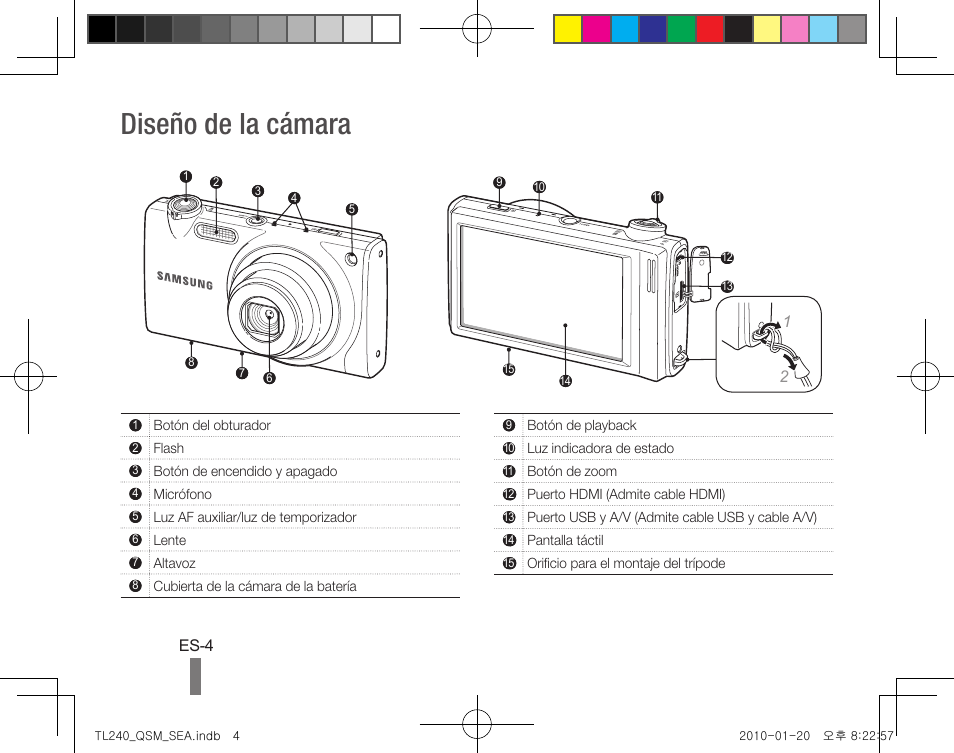 Diseño de la cámara | Samsung EC-TL240ZBPBUS User Manual | Page 14 / 24