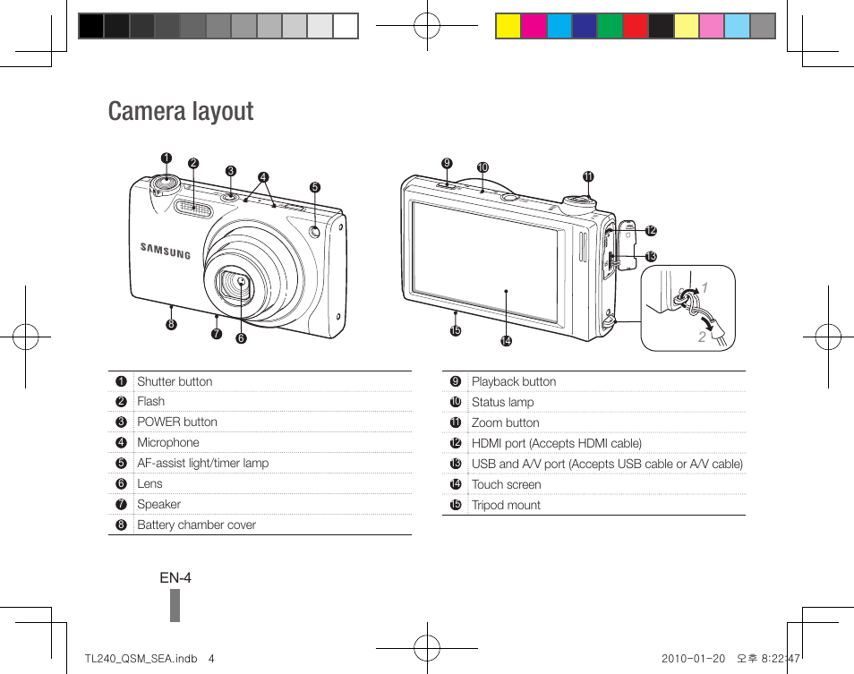 Camera layout | Samsung EC-TL240ZBPBUS User Manual | Page 4 / 24