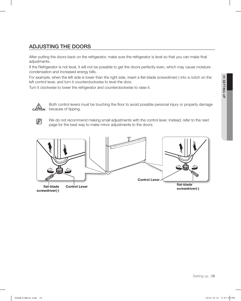 Adjusting the doors | Samsung RF268ACBP-XAA User Manual | Page 15 / 42