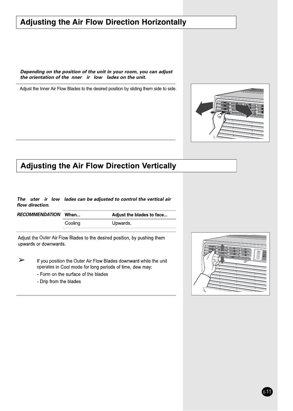 Adjusting the air flow direction horizontally | Samsung AW25ECB8XAA User Manual | Page 11 / 29