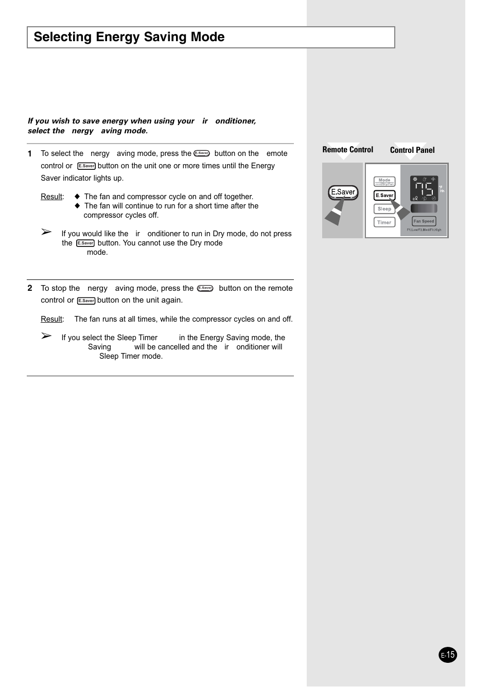 Selecting energy saving mode | Samsung AW25ECB8XAA User Manual | Page 15 / 29