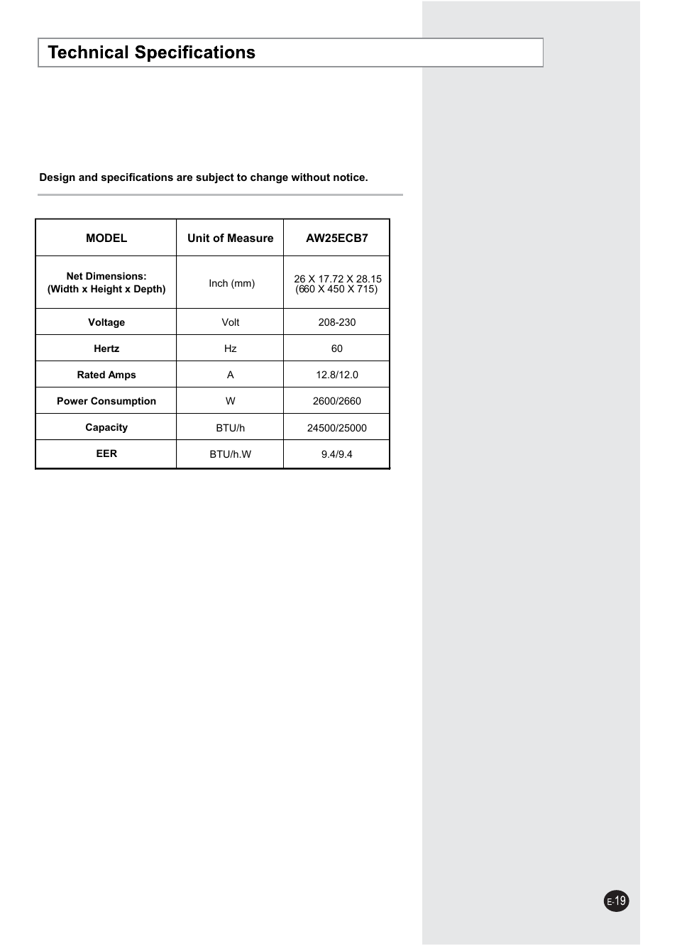 Samsung AW25ECB8XAA User Manual | Page 19 / 29