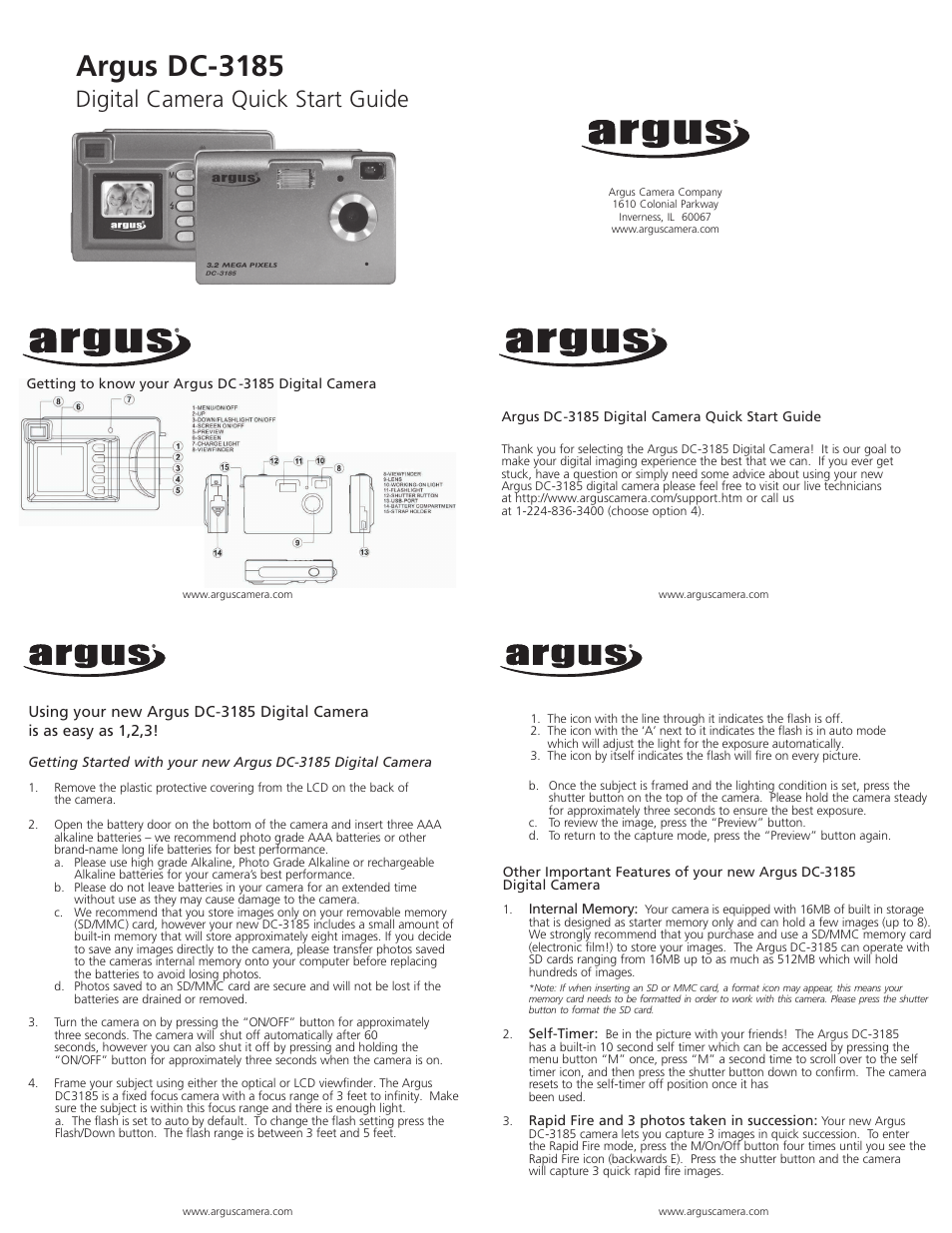 Argus Camera DC-3185 User Manual | 2 pages